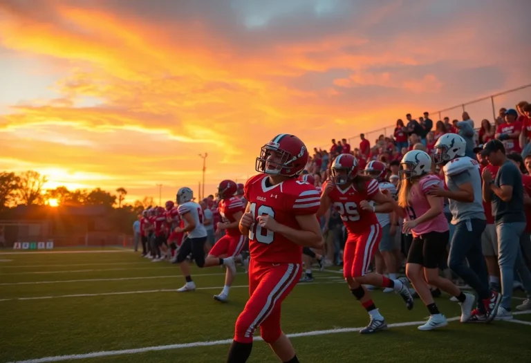 High school football players in action during a game in Palm Beach County.