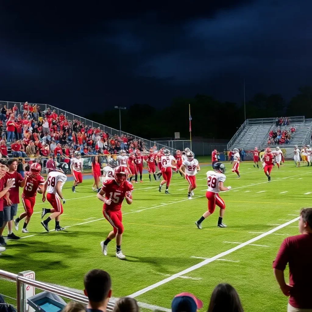 High school football players in action during a game