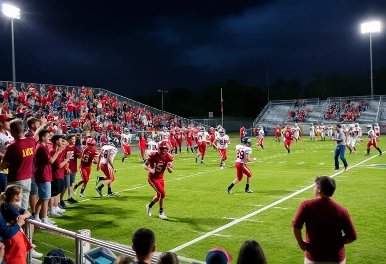 High school football players in action during a game