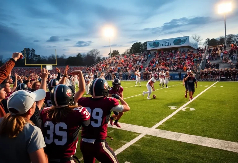 High school football players in action on the field during a game.