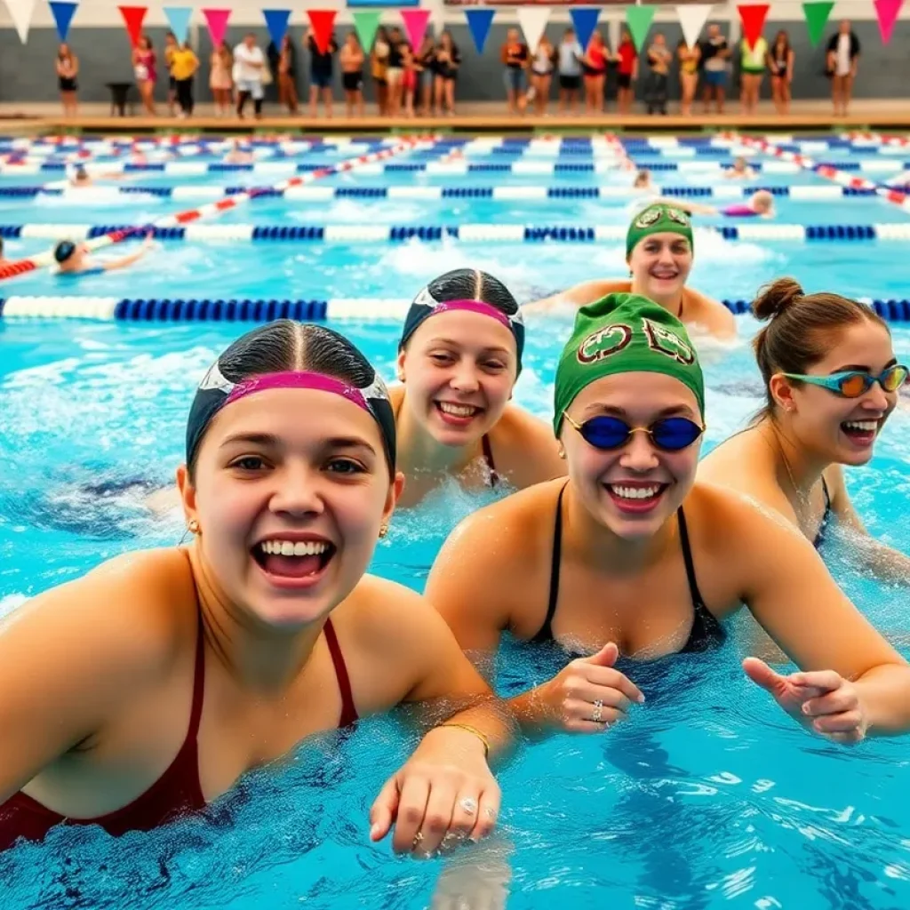 Girls competing in a high school swimming event