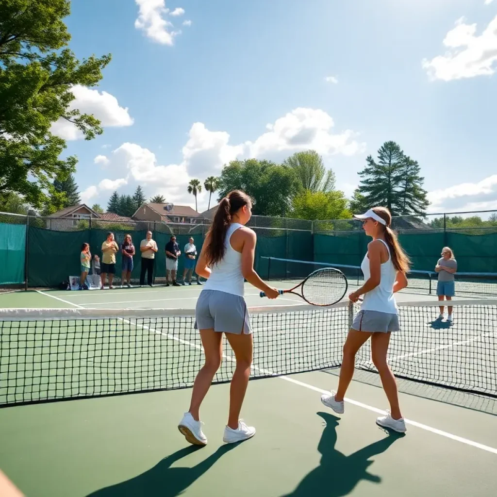 Girls competing in a high school tennis match