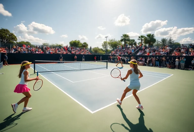 Girls tennis players competing on a sunny day.