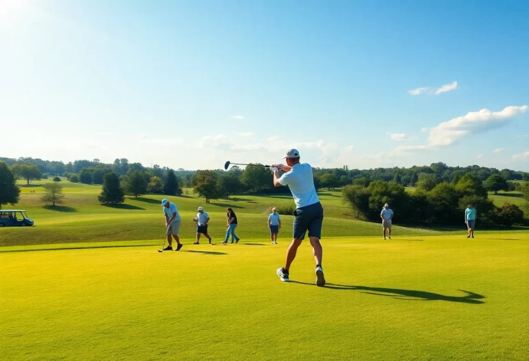 High school golf teams practicing on a sunny day