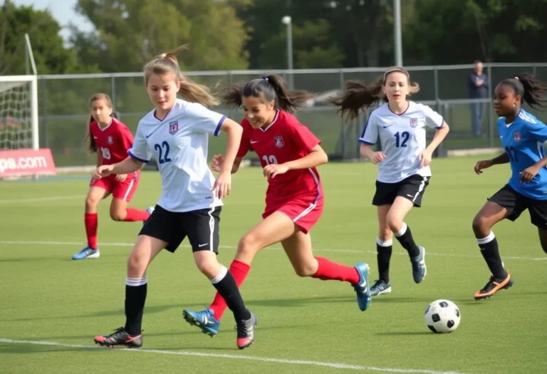 Players in action during a high school soccer match in Long Island.