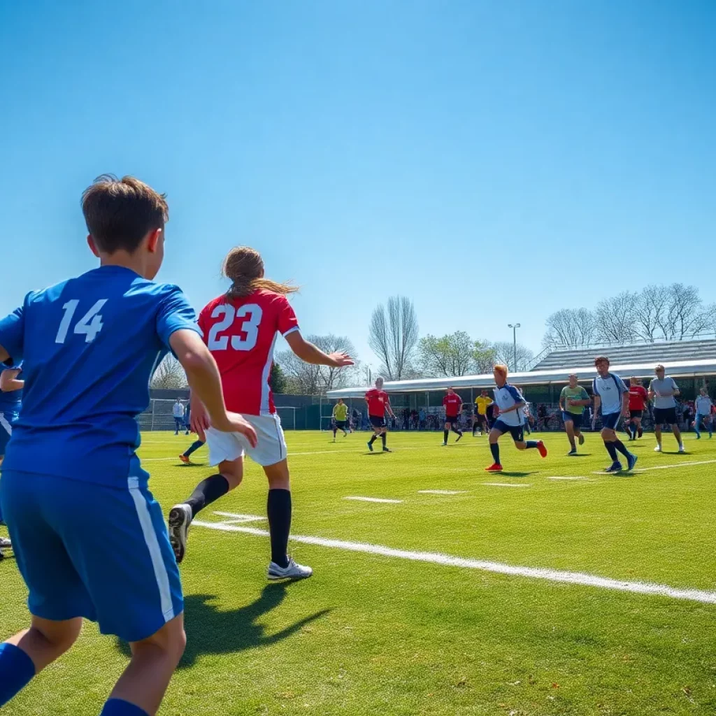 Players competing in a high school soccer match in Paducah, KY
