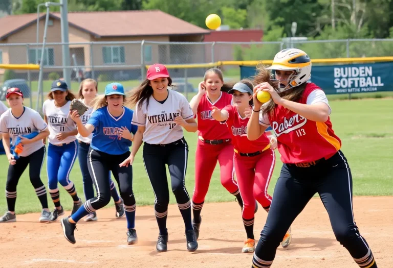 High school softball players in action on the field