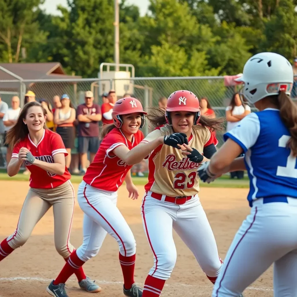 Girls' high school softball teams competing in a match