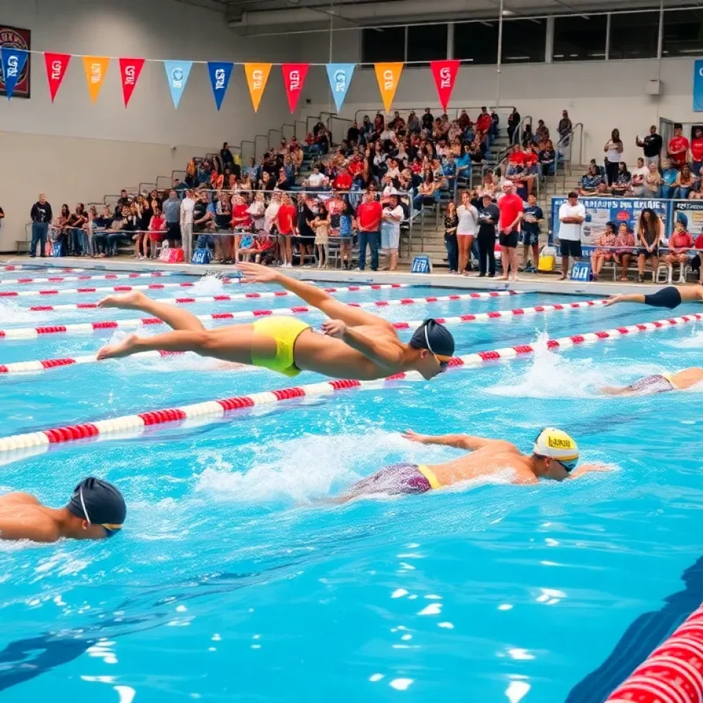 Swimmers competing in a high school swimming event