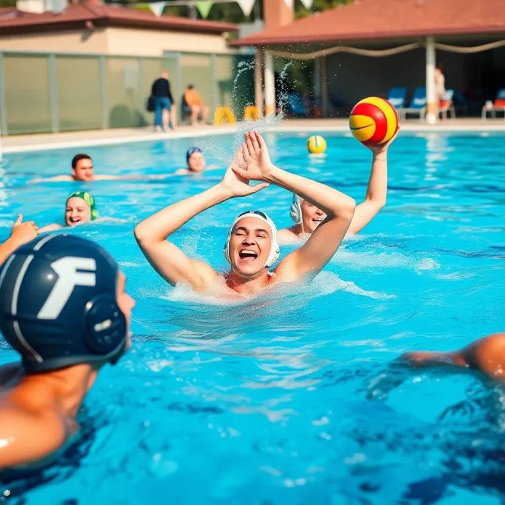 Students competing in a high school water polo game in Florida.