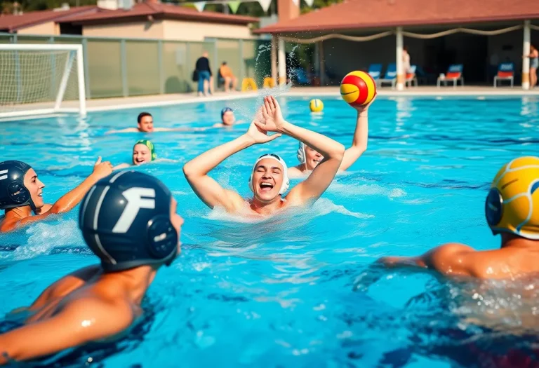 Students competing in a high school water polo game in Florida.