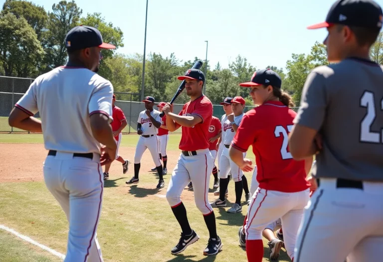 A diverse group of athletes practicing baseball on the field.