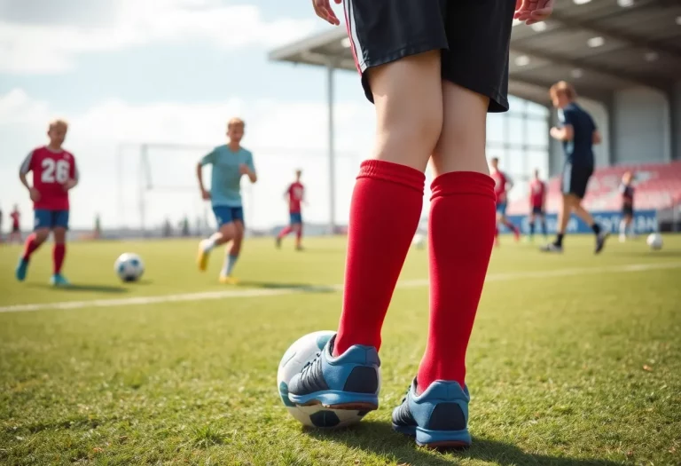 Soccer players practicing with proper safety equipment