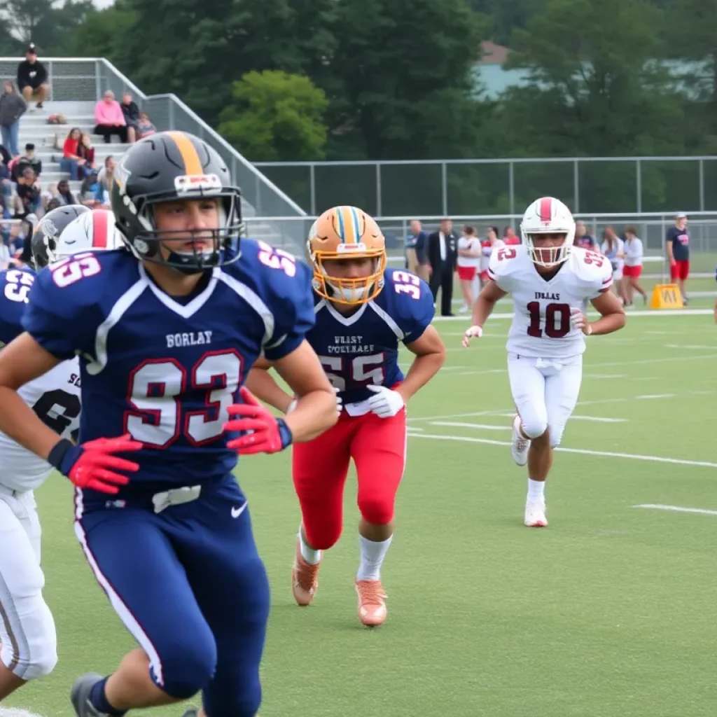 High school football teams competing on the field