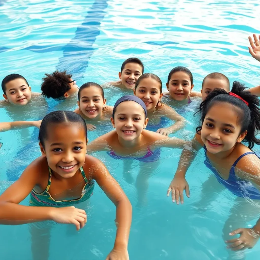 Students swimming together in support of inclusion