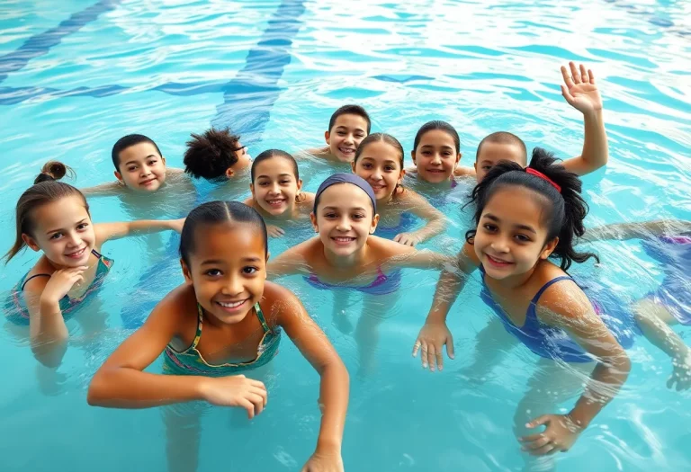 Students swimming together in support of inclusion
