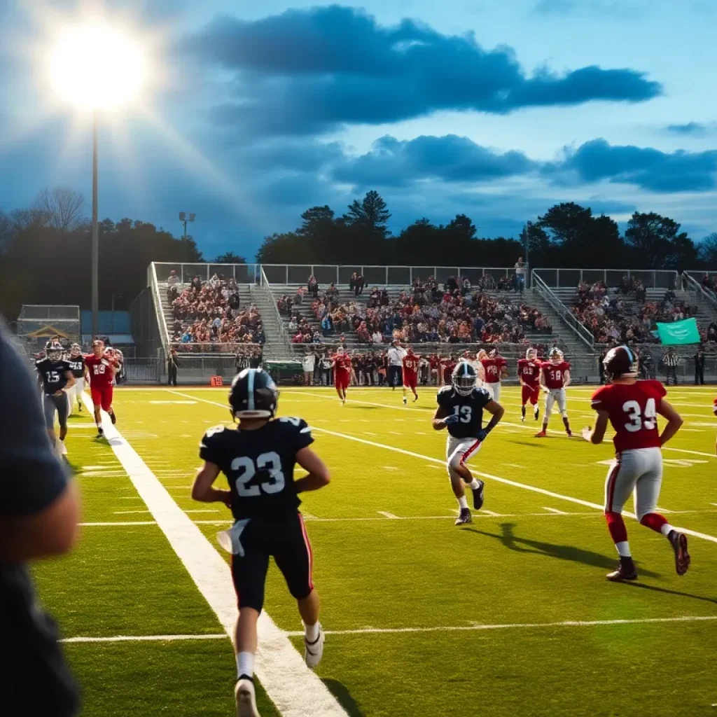 Players competing in a high school football game in Indiana.