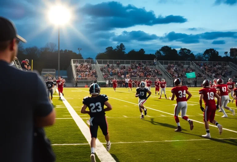 Players competing in a high school football game in Indiana.