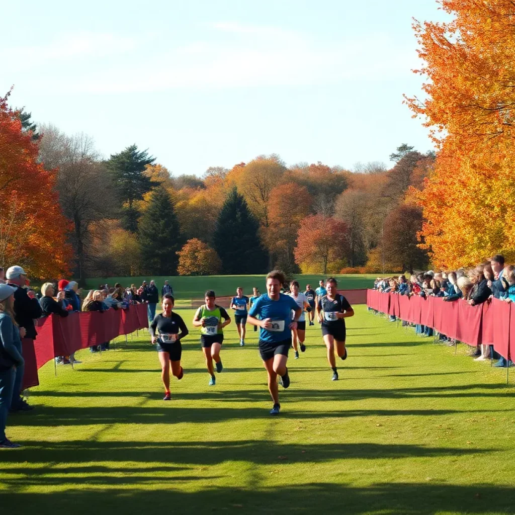 Runners competing in a cross country race at Kennedy Park, Iowa.