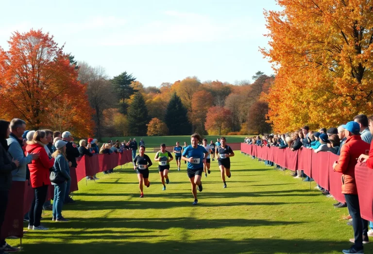 Runners competing in a cross country race at Kennedy Park, Iowa.