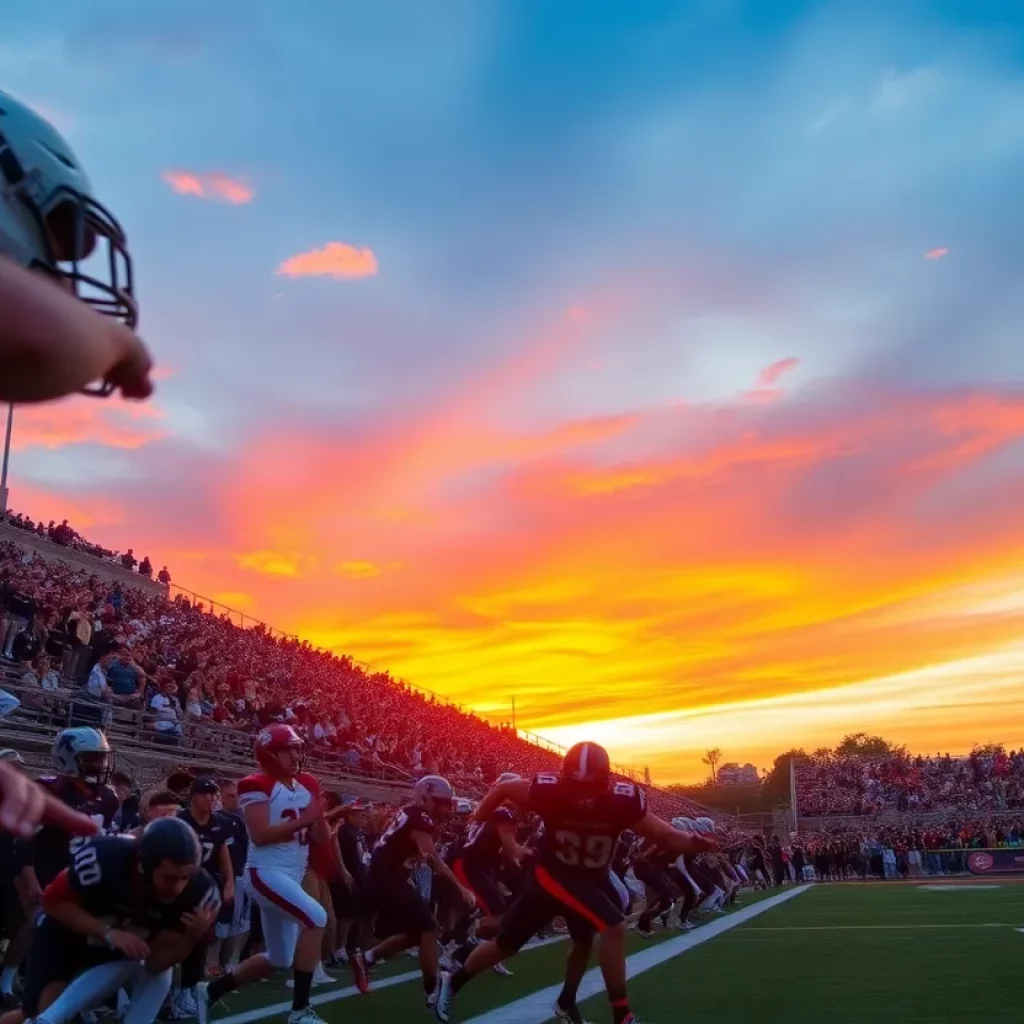 Players in action during a high school football game in Iowa