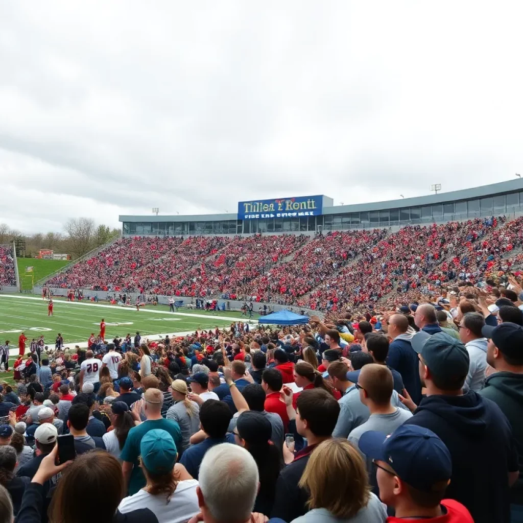 Fans cheering at a high school football game