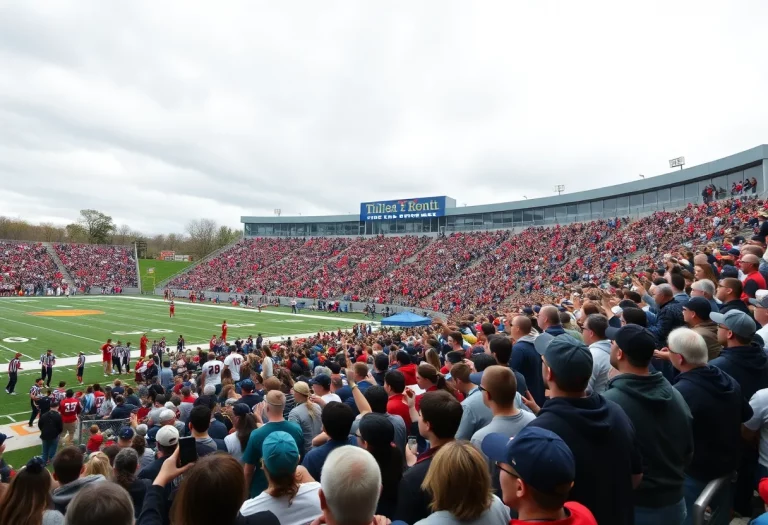 Fans cheering at a high school football game