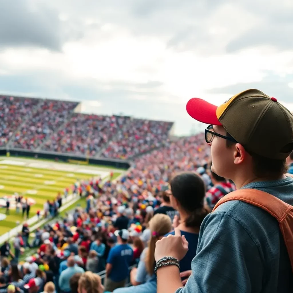 Fans cheering at an Iowa high school football game
