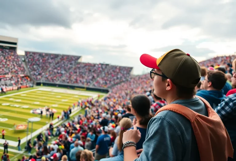 Fans cheering at an Iowa high school football game
