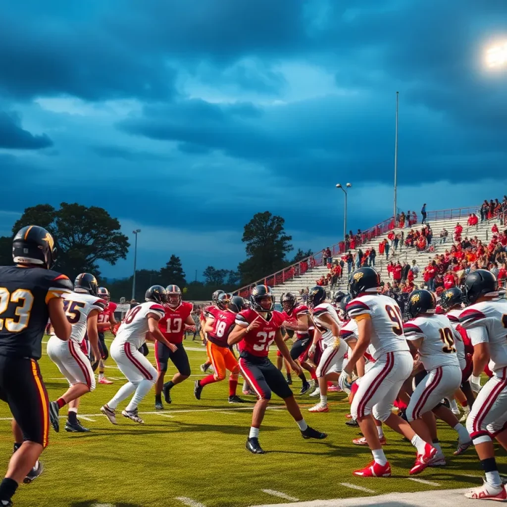 High school football players in action during a game in Iowa.
