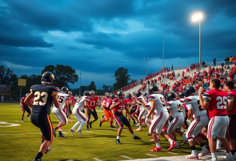 High school football players in action during a game in Iowa.