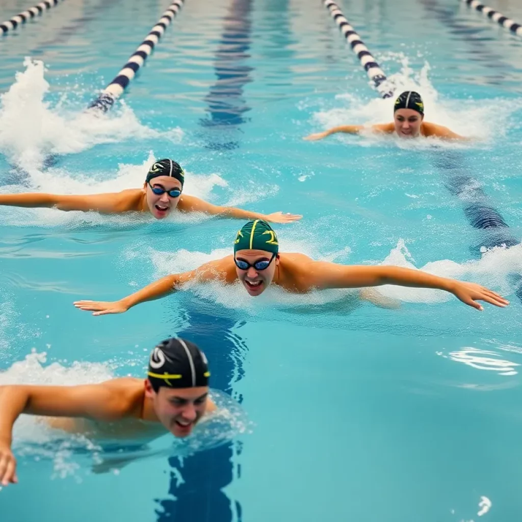 Jackson Hole High School swim team practicing in a pool