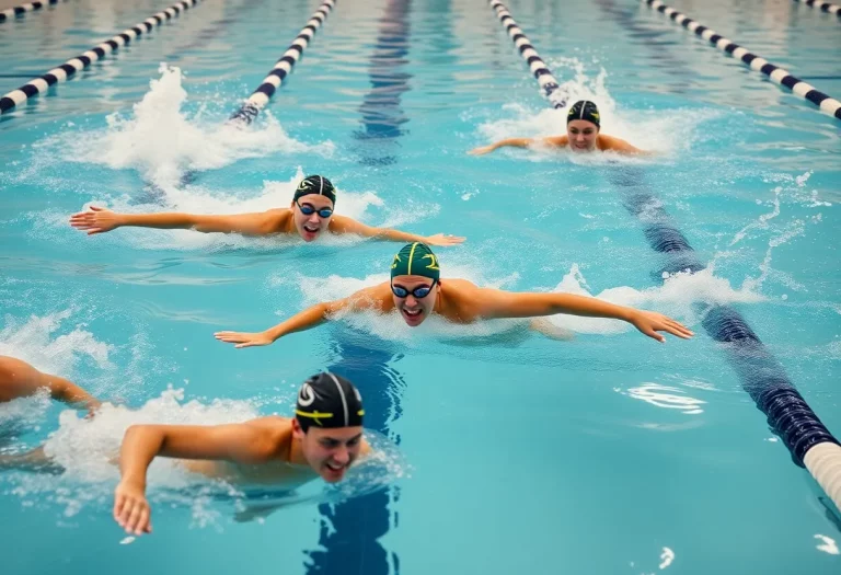 Jackson Hole High School swim team practicing in a pool