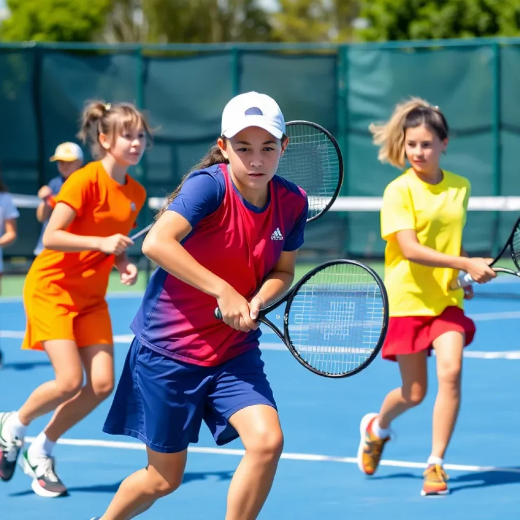 High school tennis match featuring players in action