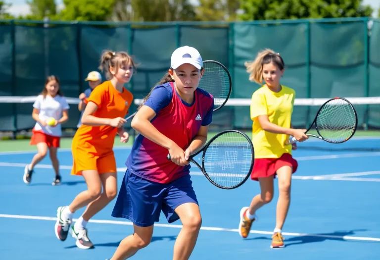 High school tennis match featuring players in action