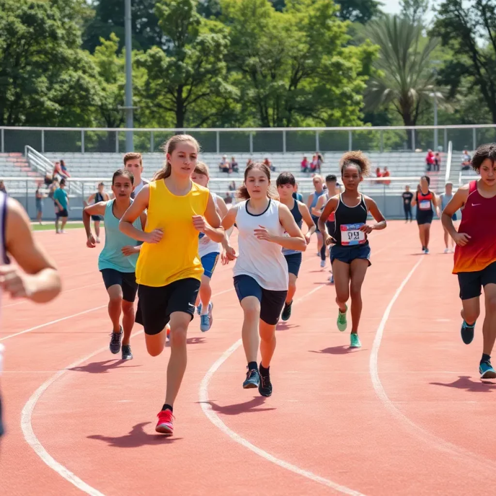 Young athletes competing in track and field, symbolizing teamwork and dedication.