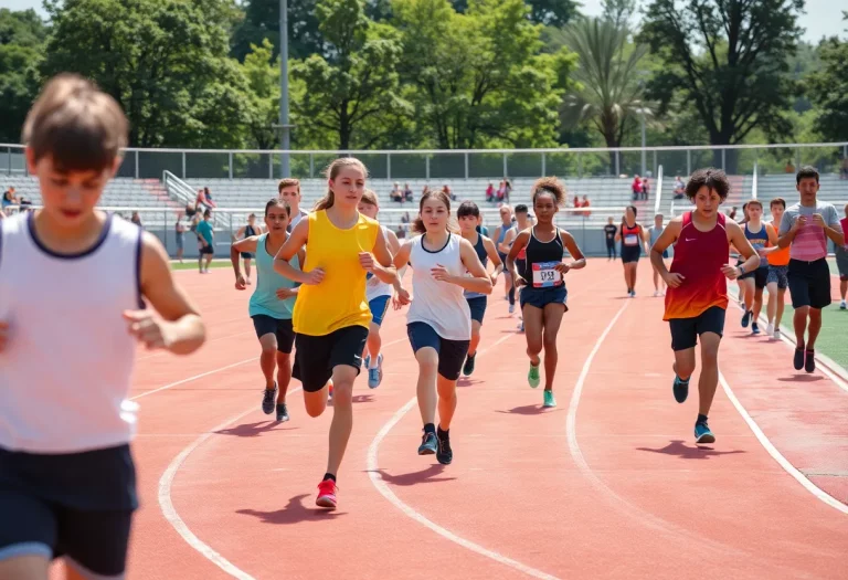 Young athletes competing in track and field, symbolizing teamwork and dedication.