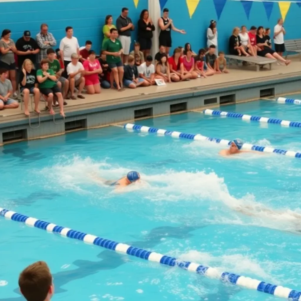 Swimmers competing at a Jamestown High School swim meet.