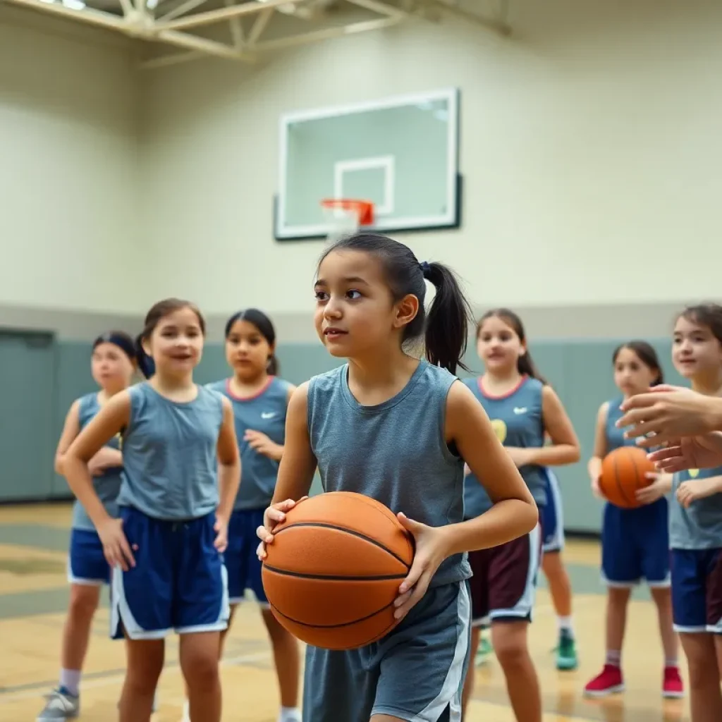 Middle school girls basketball practice at Jefferson Middle School