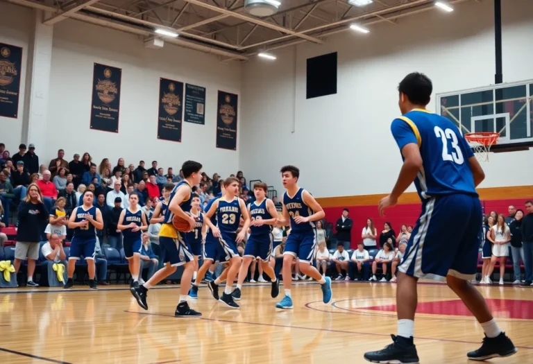 Josh Pratt in action during a high school basketball game