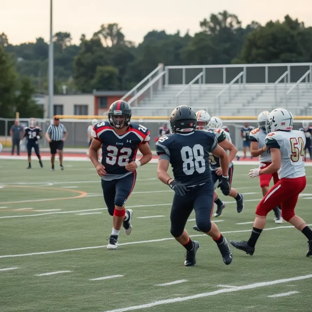 High school football players in action on the field