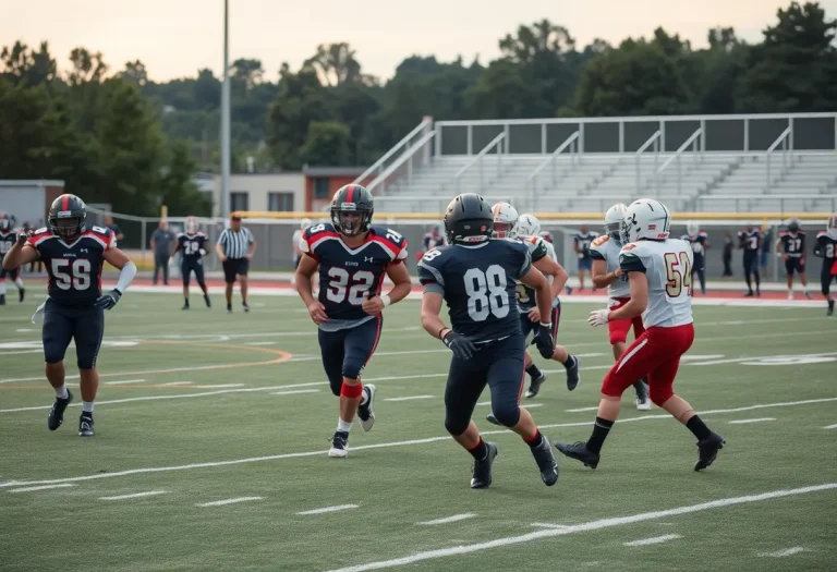 High school football players in action on the field