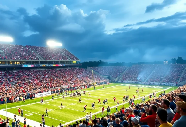 High school football game in Kansas with cheering fans