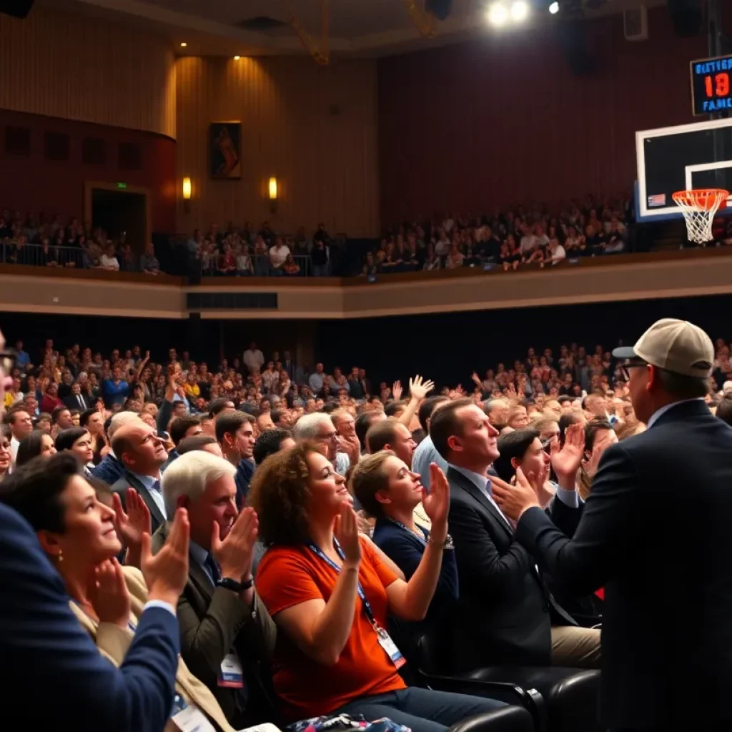 Crowd cheering at the Kentucky Basketball Hall of Fame induction ceremony