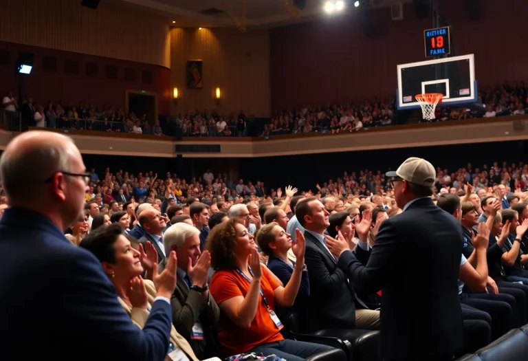 Crowd cheering at the Kentucky Basketball Hall of Fame induction ceremony