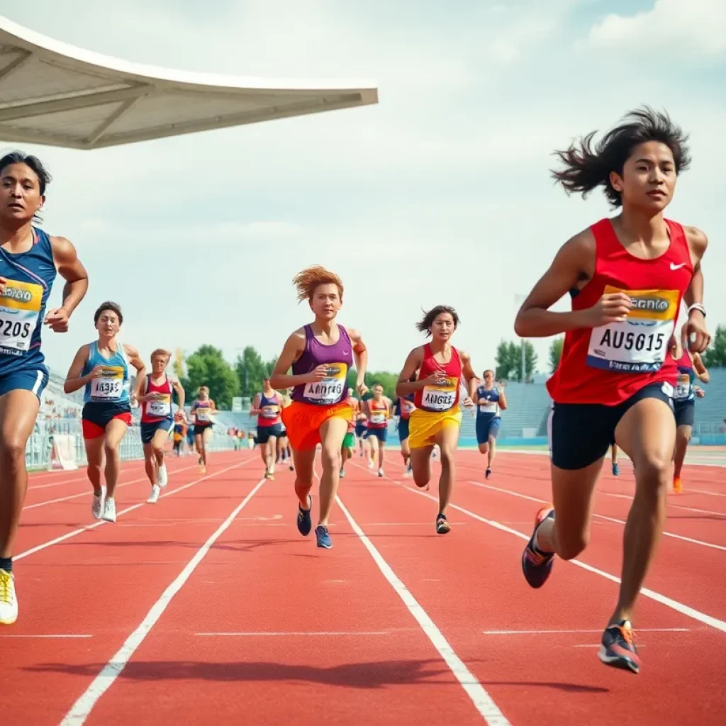 Athletes competing in track and field with determination.