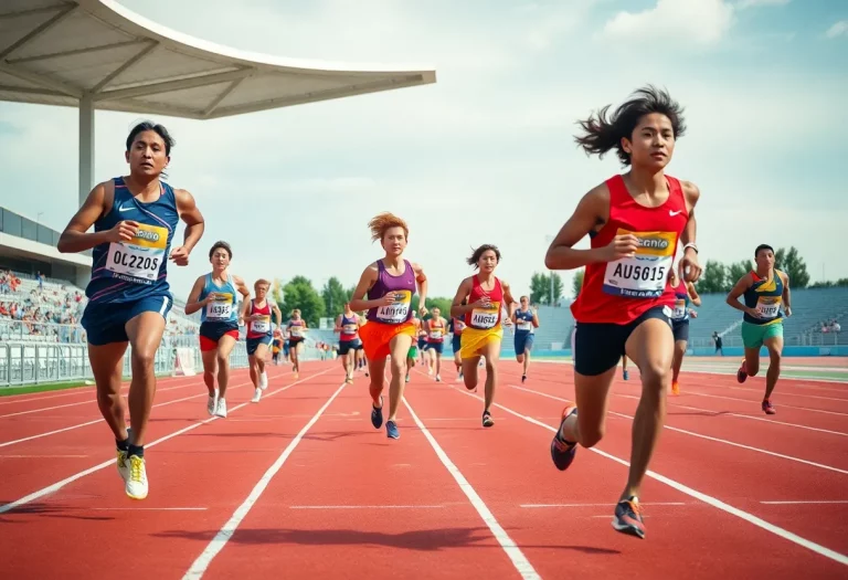 Athletes competing in track and field with determination.