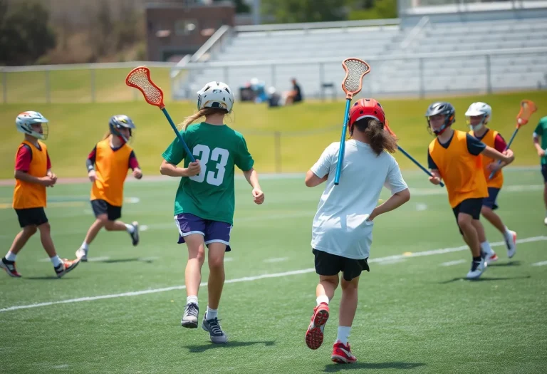 Young athletes practicing lacrosse on a field