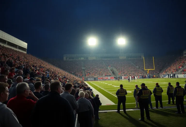 Chaotic scene at LaFayette High School football stadium due to gunfire outside.