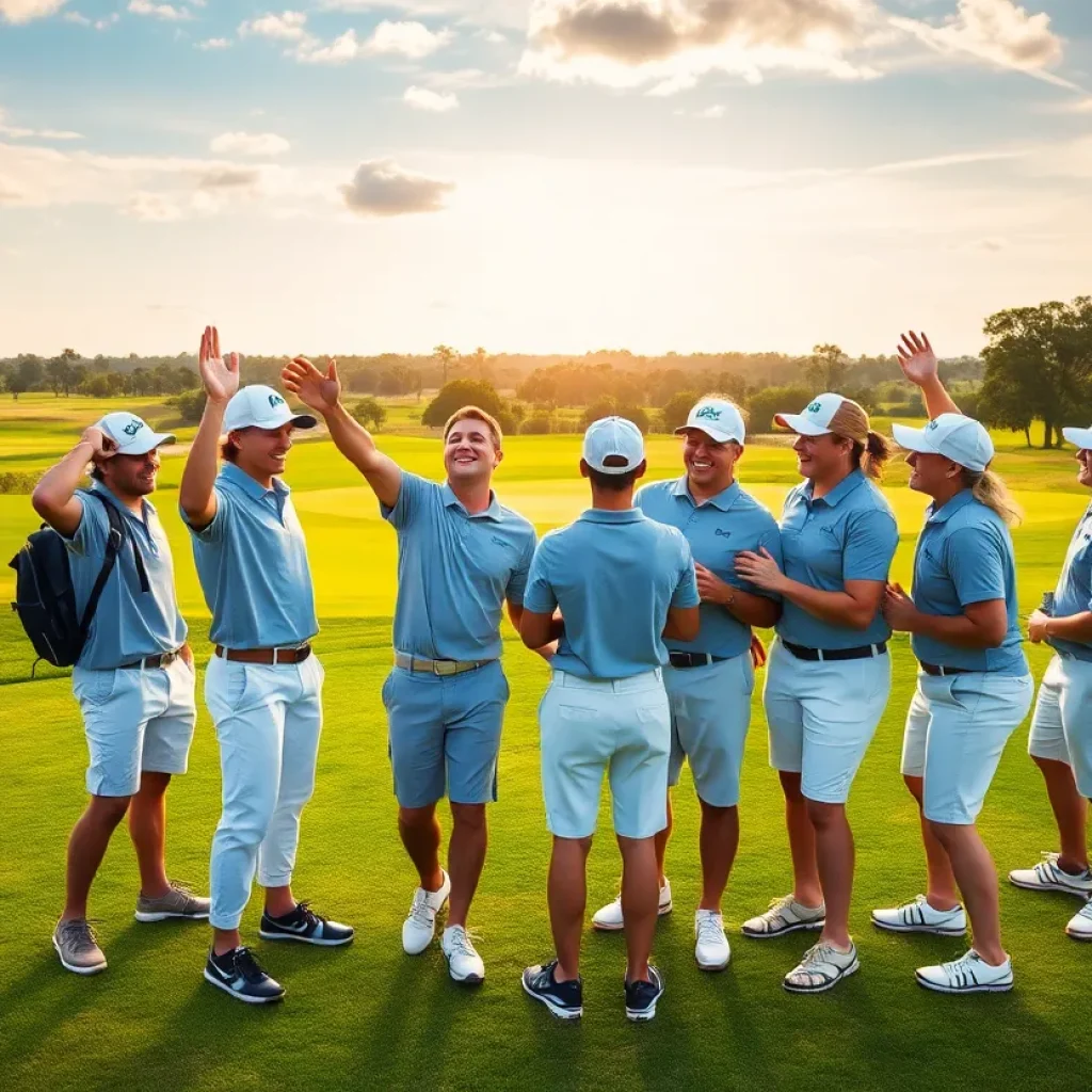 Lake County High School Golf Team on a course celebrating a successful tournament.